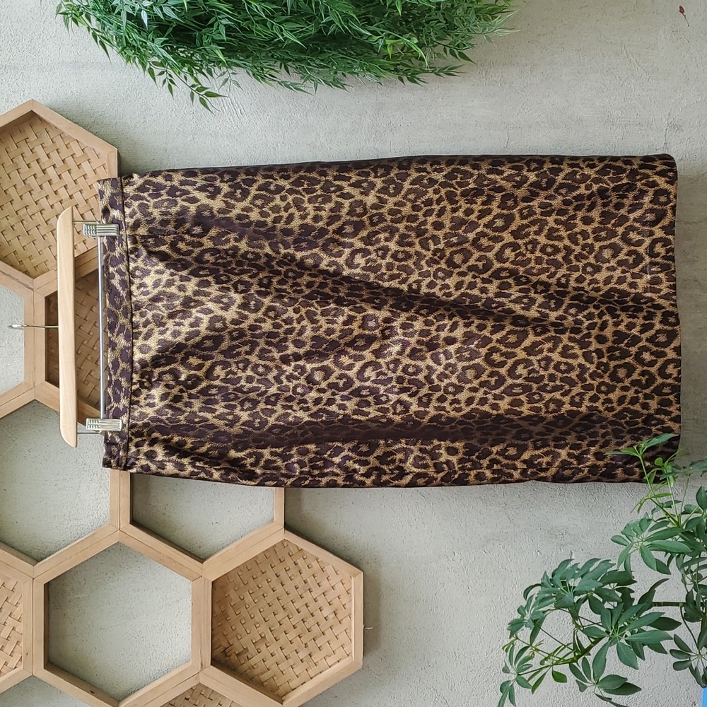 VTG Metallic Leopard Print Pencil Skirt